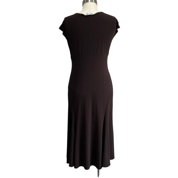 Y2K DressBarn Chocolate Brown Slinky Midi Dress 10 Stretch V Neck Elegant - Picture 3 of 8